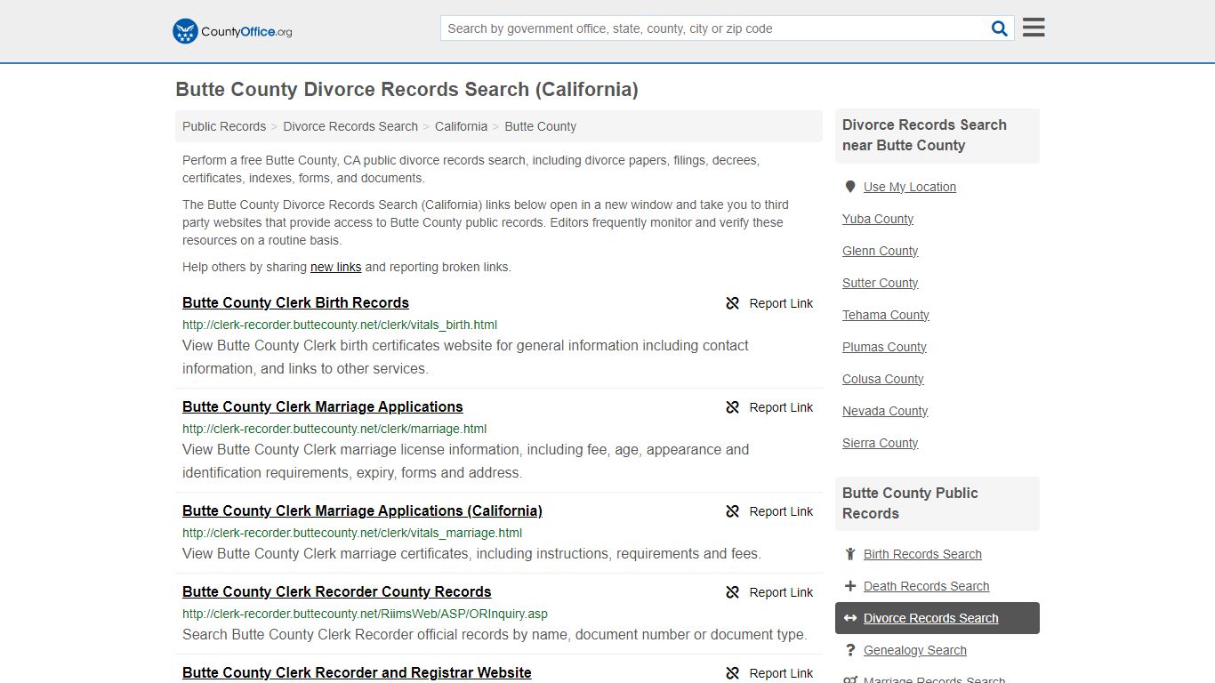 Butte County Divorce Records Search (California) - County Office