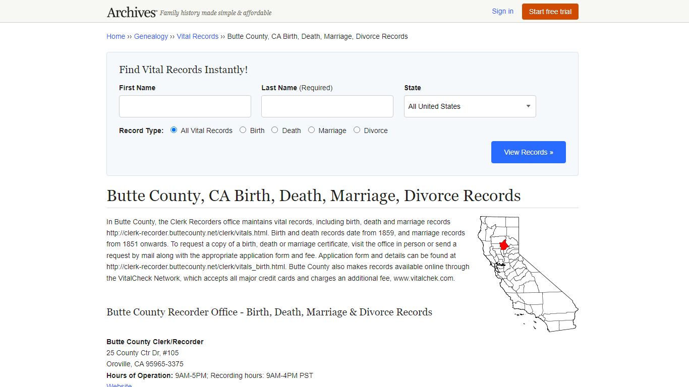 Butte County, CA Birth, Death, Marriage, Divorce Records - Archives.com