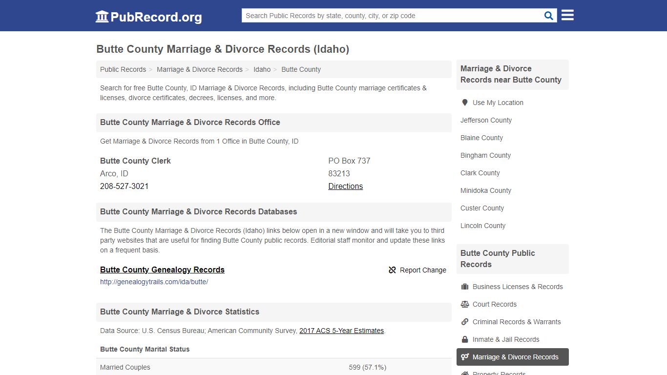 Butte County Marriage & Divorce Records (Idaho)